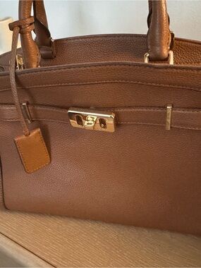 Michael Kors Karson Brown Leather Satchel with Gold Hardware